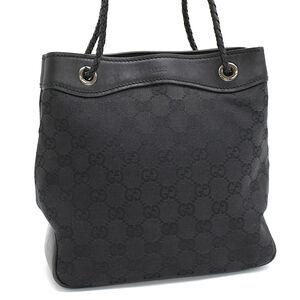 Gucci handbag GG canvas jacquard braided handle leather black